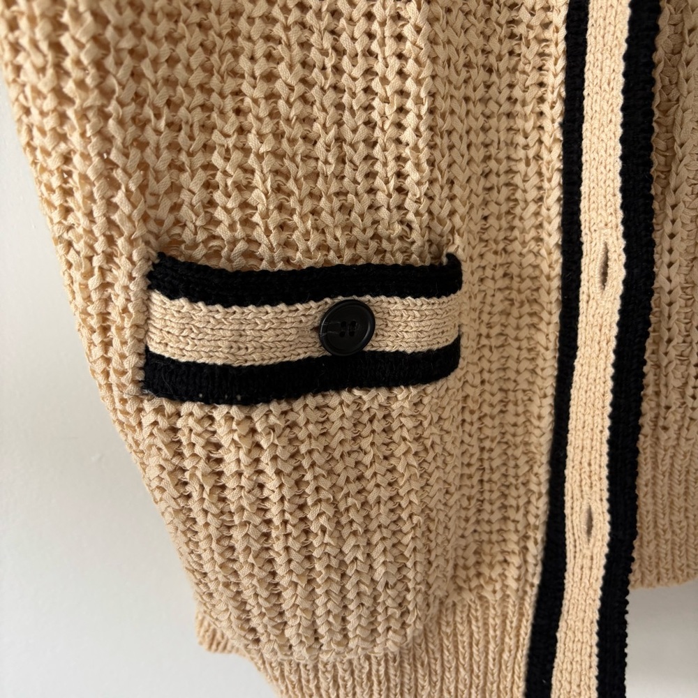 J. Crew Cream Knit Sailor Collar Cardigan with Black Trim - Picture 5 of 9